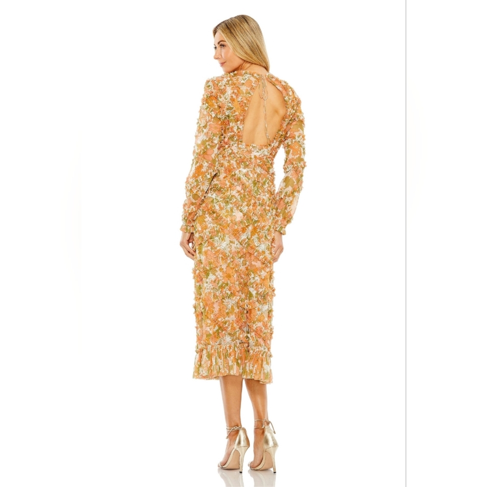 Mac Duggal Orange Floral Long Sleeve Dress - Picture 3 of 10
